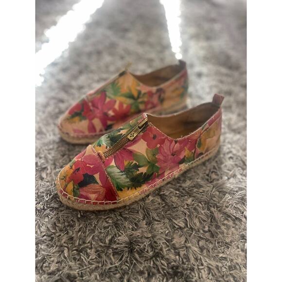 Patricia Nash 8 Floral Leather Espadrilles Eva Flats Zip Shoes Boho Resort Style - Picture 2 of 13